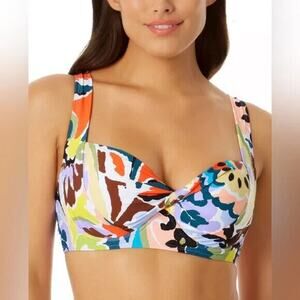 Anne Cole Women's Multi Printed Twist Front Underwire Bikini Top Size 36C/38B